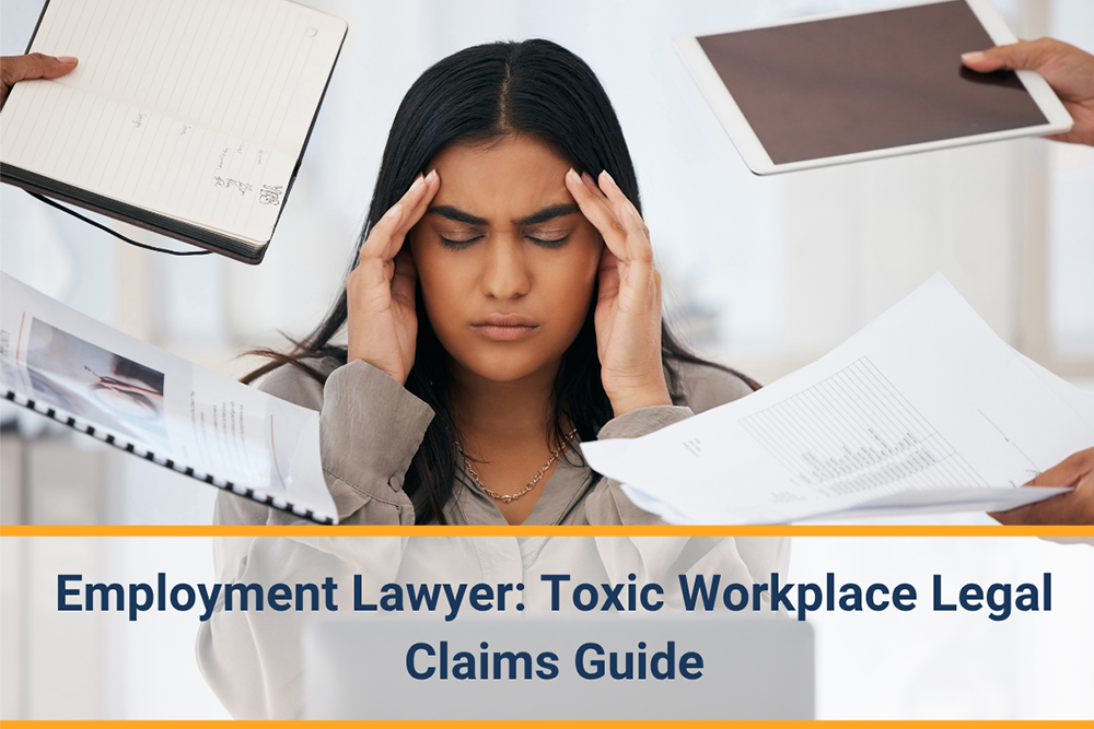 Employment lawyer Leslie J Smith reviewing toxic workplace legal claim documentation in Oakville office